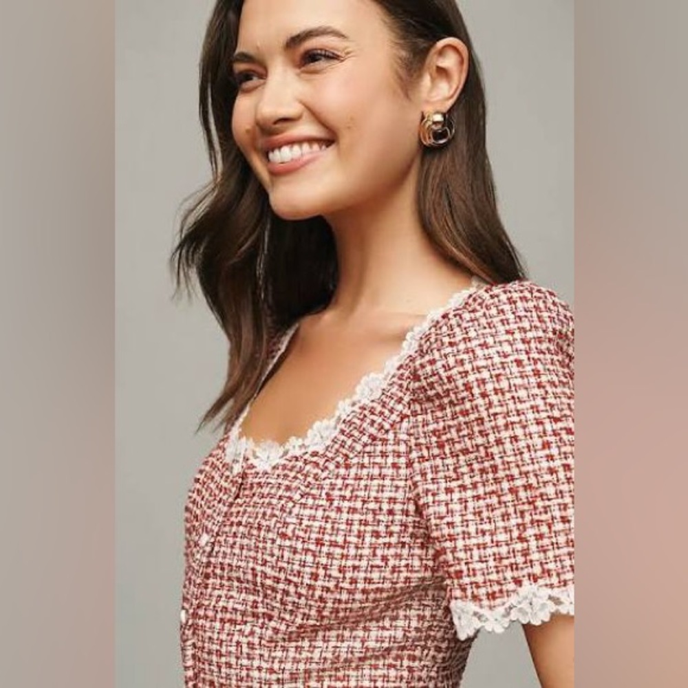 NWT Size 6 Reformation Anabella Tweed Dress Red and White Checkered Gingham - Picture 4 of 4